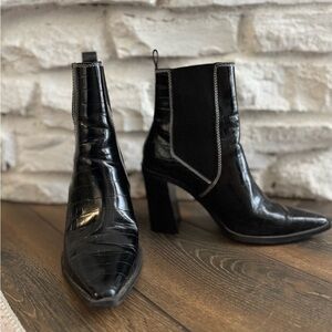 Steve Madden Black Croc-Patterned Heeled Booties